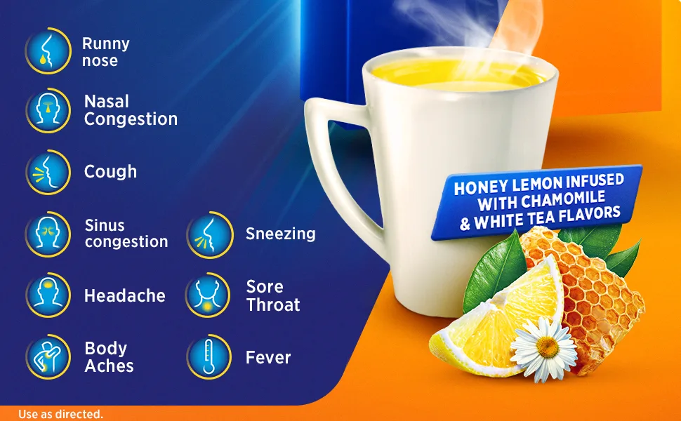 Theraflu Night Time Severe Cold and Cough Packets 6 Count Honey Lemon Infused w Chamomile  White Tea 6 Count (Pack of 1) - Theraflu Nighttime Severe Cold & Cough Powder