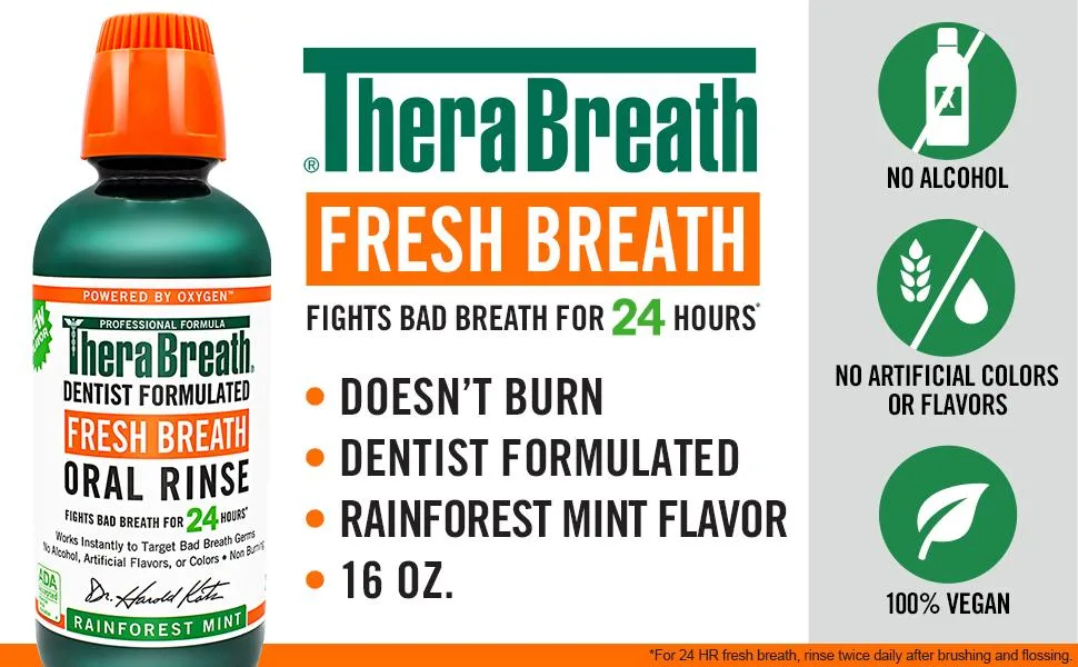 TheraBreath Fresh Breath Dentist Formulated Oral Rinse Rainforest Mint 16 Ounce (Pack of 2) - Rainforest Mint