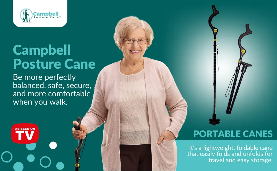 The Original Campbell Posture Cane Foldable Walking Cane for Men and Women - FSAHSA Eligible - Editorial Recommended - As Seen on TV - Campbell Posture Cane for Men & Women
