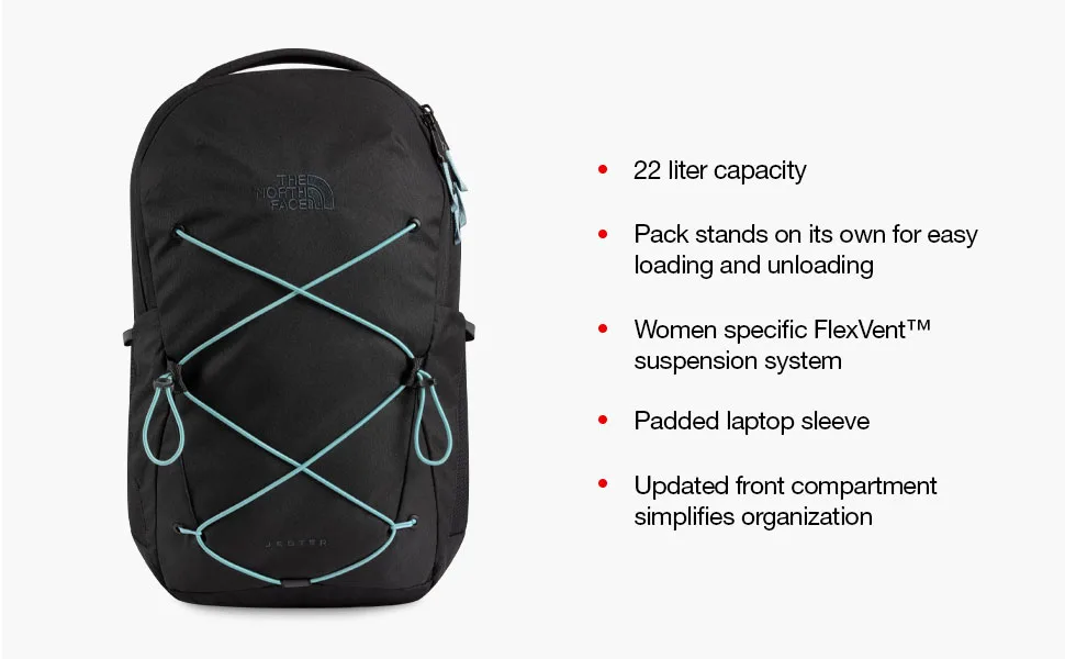 The North Face Womens Jester School Laptop Backpack Tnf Black - backpack for hiking, travel backpack for women, backpacks for women, camping backpack
