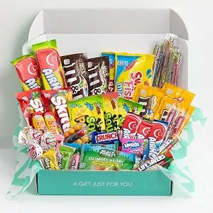 The Care Crate Ultimate Candy Snack Box Care Package ( 40 piece Candy Snacks) Includes 20 Full Size Candies - Starburst Skittles Twizzlers  More - snack food care package