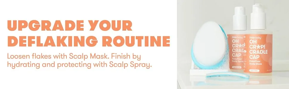 The 3-Step Cradle Cap System by Fridababy  DermaFrida The FlakeFixer  Sponge Brush Comb and Storage Stand for Babies with Cradle Cap 3-Step Flake Fixer System - Upgrade your de-flaking routine with our Scalp Mask + Scalp Spray.