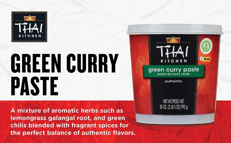 Thai Kitchen Green Curry Paste 35 oz - One 35 Ounce Tub of Bulk Thai Green Curry Paste Perfect for Vegetables Soup Bases Rice and More - Thai Kitchen Green Curry Paste