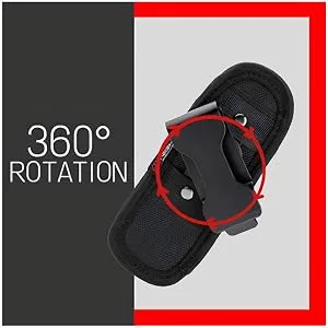 TH1 Tactical Flashlight Holster Duty Belt Pouch Stretchable Rotatable Clip 360 Degree Holder for Police Military Security Belt Black  Open-end - 360 degree rotating clip