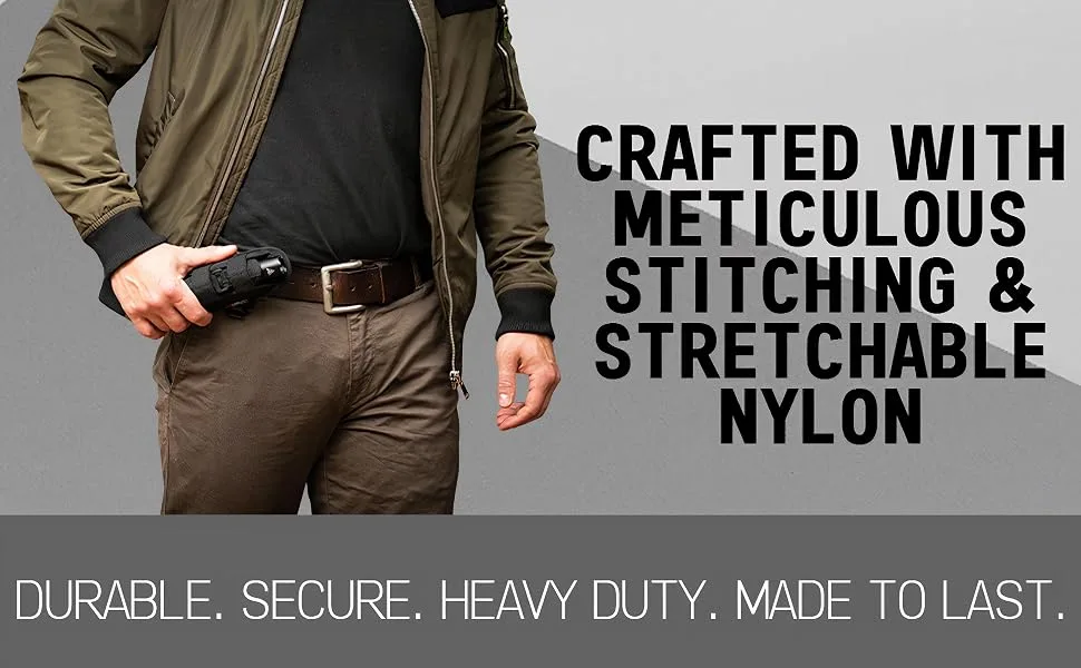 TH1 Tactical Flashlight Holster Duty Belt Pouch Stretchable Rotatable Clip 360 Degree Holder for Police Military Security Belt Black  Open-end - heavy duty flashlgiht holster