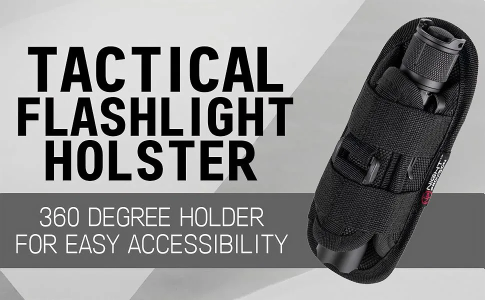 TH1 Tactical Flashlight Holster Duty Belt Pouch Stretchable Rotatable Clip 360 Degree Holder for Police Military Security Belt Black  Open-end - tactical holster duty belt