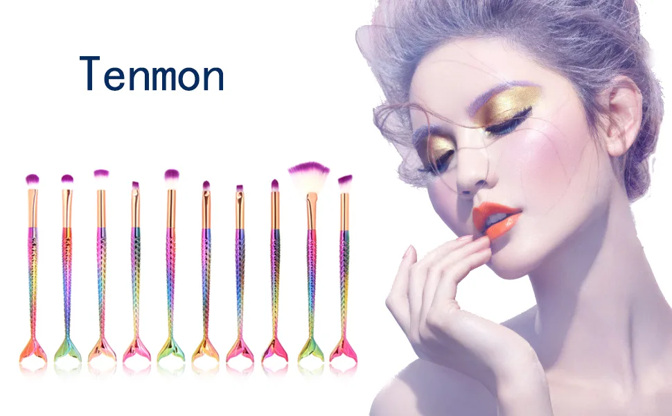 Tenmon 10 Pcs Mermaid Eye Makeup Brushes Set Professional Eyeshadow Makeup Brushes Set with Soft Synthetic Hairs for Eyeshadow Concealer Eyeliner Brow Blending highlighter Brush Tool - eyeshadow brush set