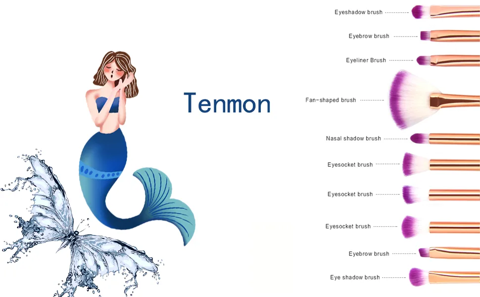 Tenmon 10 Pcs Mermaid Eye Makeup Brushes Set Professional Eyeshadow Makeup Brushes Set with Soft Synthetic Hairs for Eyeshadow Concealer Eyeliner Brow Blending highlighter Brush Tool - makeup brushes set