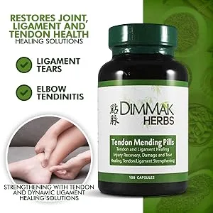 Tendon Mending Pills Tendon and Ligament Regeneration and Repair by Dimmak Herbs - 400 Milligrams 100 Capsules - USDA Organic