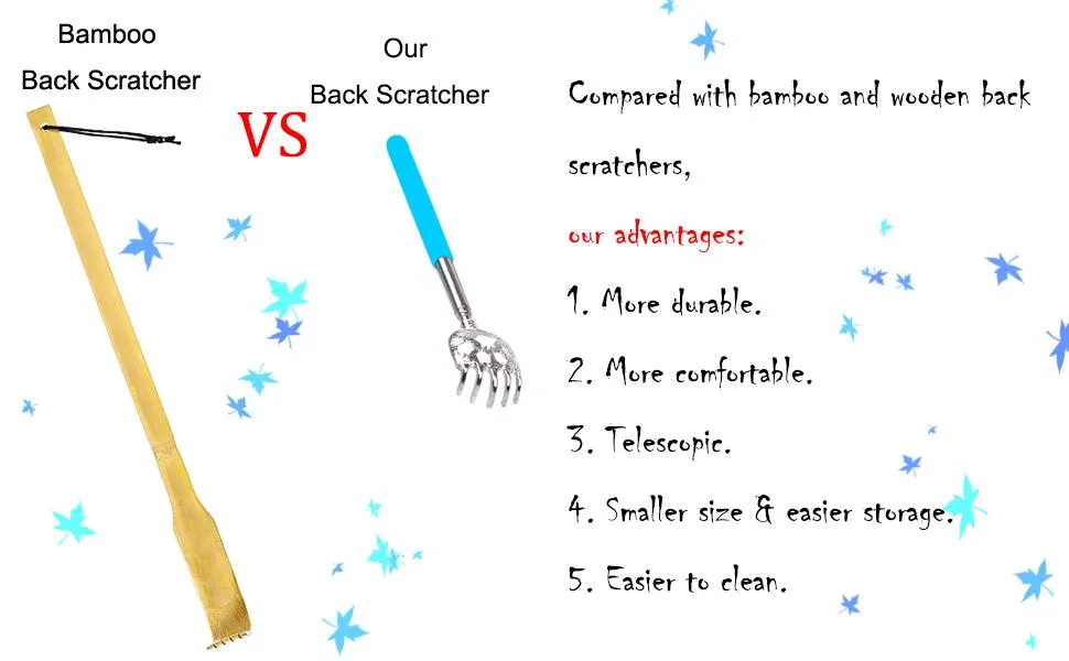 Telescoping Back Scratcher Portable Extendable Metal Bear Claw Back Scratchers Hand Massager with Rubber Handles 2 Pcs - back scratcher