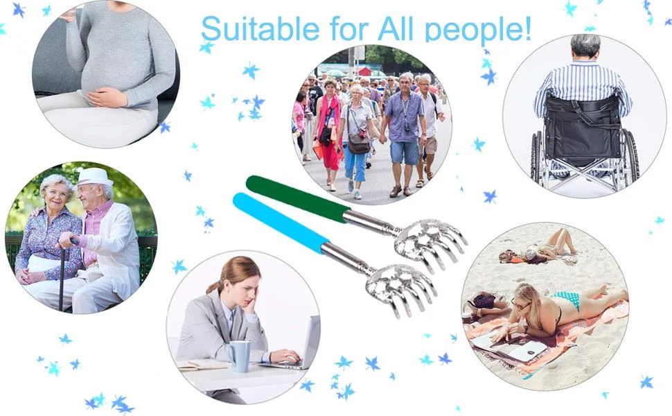 Telescoping Back Scratcher Portable Extendable Metal Bear Claw Back Scratchers Hand Massager with Rubber Handles 2 Pcs - back scratcher
