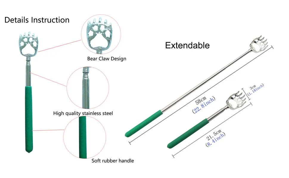 Telescoping Back Scratcher Portable Extendable Metal Bear Claw Back Scratchers Hand Massager with Rubber Handles 2 Pcs - Size
