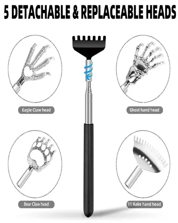 Telescoping Back Scratcher with 3Pcs Detachable Scratching HeadsTukuos Back Scratcher Extendable Backcratchers for MenWomenBear ClawRake Scratcher for AggressiveModerate Scratching Black - back scratcher