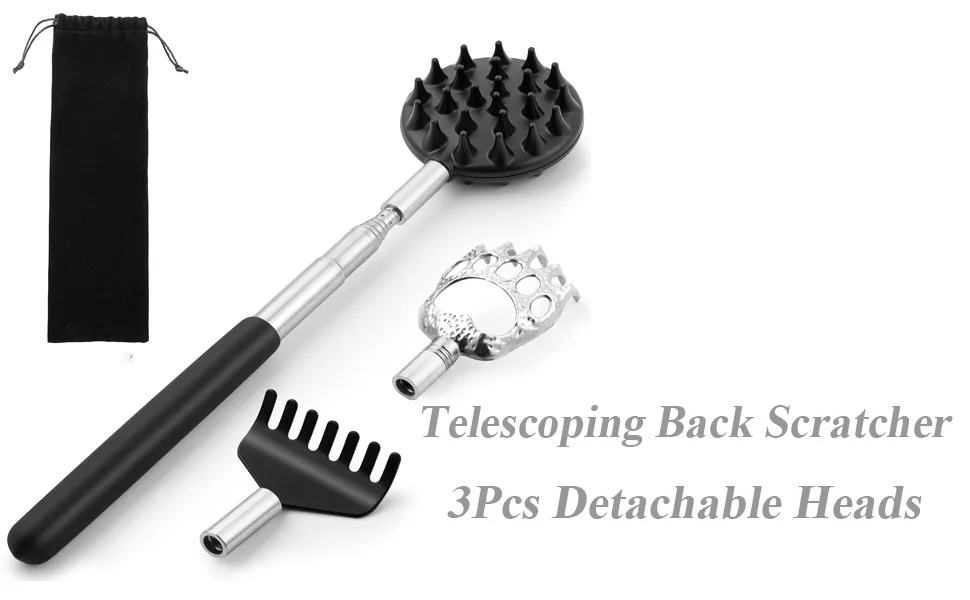 Telescoping Back Scratcher with 3Pcs Detachable Scratching HeadsTukuos Back Scratcher Extendable Backcratchers for MenWomenBear ClawRake Scratcher for AggressiveModerate Scratching Black - telescoping back scratchers
