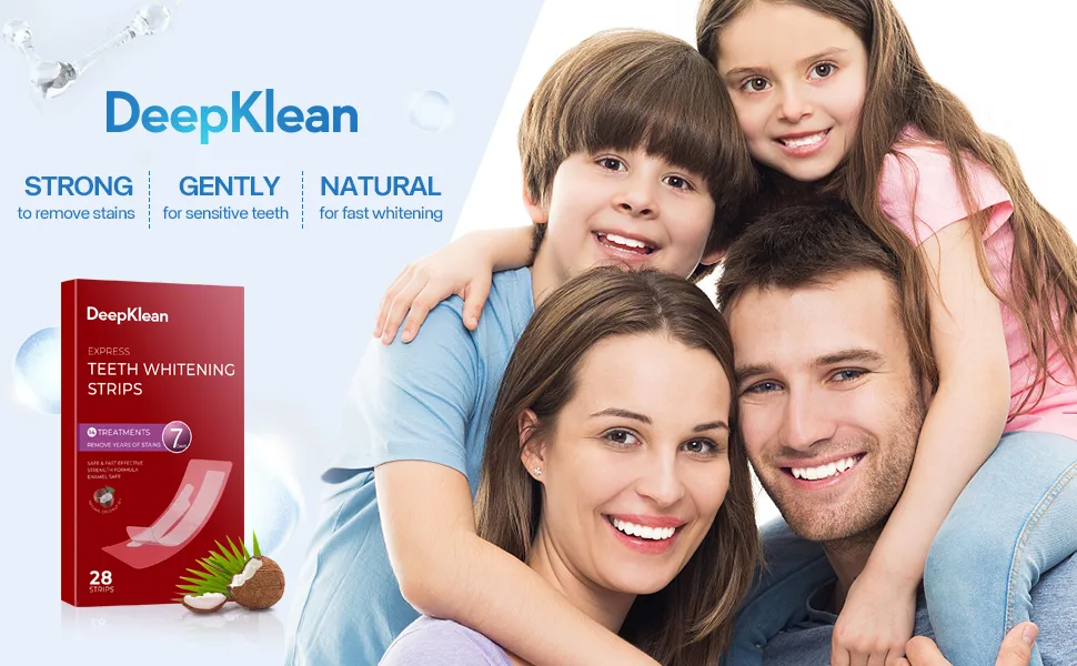 Teeth Whitening Strips for Sensitive Teeth - Professional White Strips for Home Using Enamel Safe 3 Days Express Result 28 Natural Teeth Whitener Strips 14 Treatments by Deepklean Coconut - teeth whitening strips