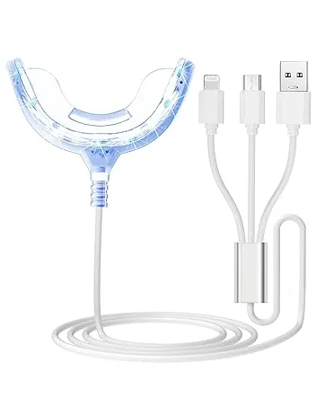 Teeth Whitening Accelerator Light 16x More Powerful Blue LED Light Mouth Tray Teeth Whitening Enhancer Light Trays Connected with iPhone Micro-USB Android USB for Home Use - led teeth whitening