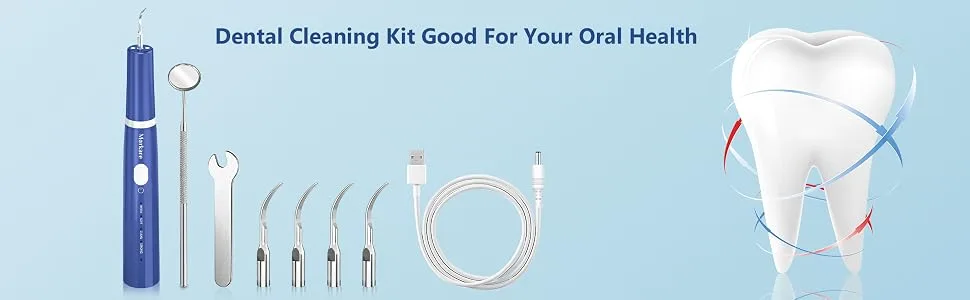 Teeth Cleaning kit Dental Tools - 3 Modes Dental Care Teeth Cleaner with LED Light Tooth Cleaner 4 Replaceable Heads  Oral Mirror Dental Kit Teeth Whitener - LED Light Tooth Cleaner