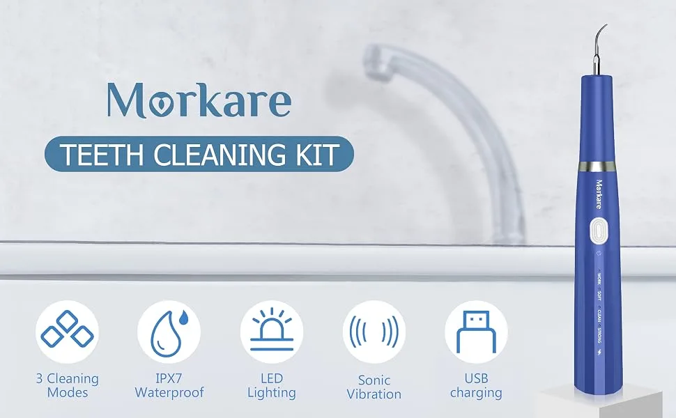 Teeth Cleaning kit Dental Tools - 3 Modes Dental Care Teeth Cleaner with LED Light Tooth Cleaner 4 Replaceable Heads  Oral Mirror Dental Kit Teeth Whitener - Teeth Cleaning kit Dental Tools