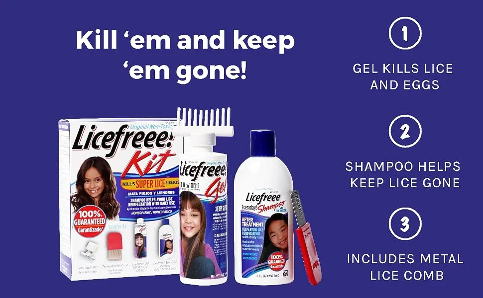 Tec Labs Licefreee Kit All-in-One Complete Lice Killing Treatment Daily Maintenance Shampoo  Professional Nit Comb in One Box 4 Piece Set - image 3 - kills lice and eggs