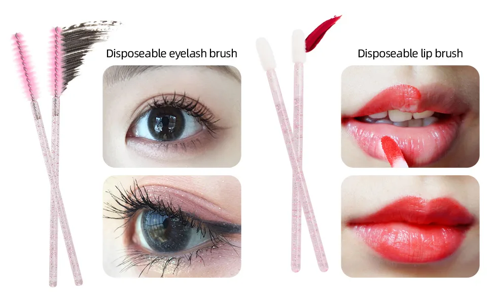 Tbestmax 200 Disposable Mascara Wand and Lipstick Applicator Wands Crystal Lip Gloss Brush Lash Spoolies for Eyelash Extensions (Pink) 1-Pink200 Pcs - lip brush