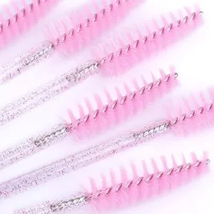 Tbestmax 100 Disposable Eyelash Brush Mascara Wands Spoolies for Eye Lashes Extension Eyebrow and Makeup Pink 01-Pink - 20210812000002