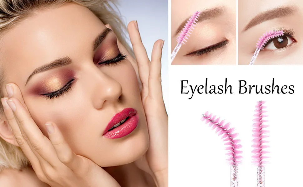 Tbestmax 100 Disposable Eyelash Brush Mascara Wands Spoolies for Eye Lashes Extension Eyebrow and Makeup Pink 01-Pink - 20210812000004