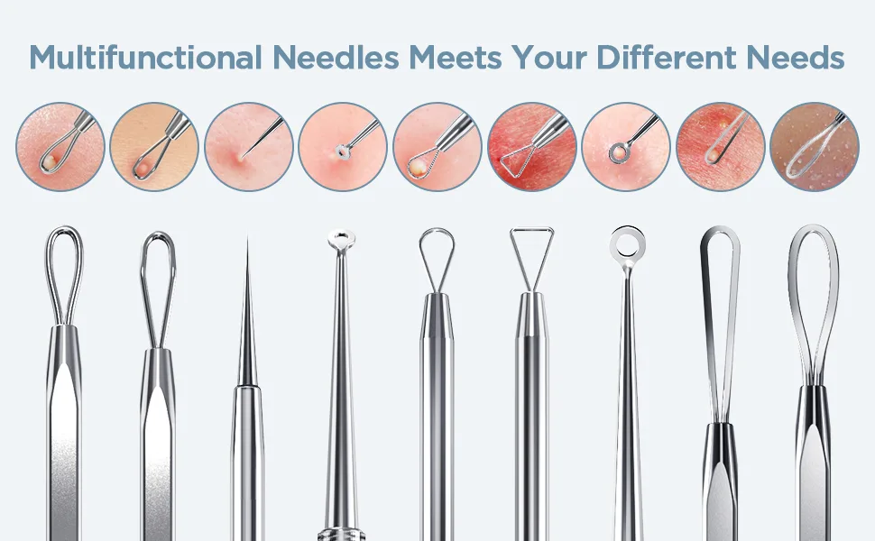TAYTHI Blackhead Remover Tool Pimple Popper Tool Kit Blackhead Extractor tool for Face Extractor Tool for Comedone Zit Acne Whitehead Blemish Stainless Steel Extraction tools Silver - pimple popper tool kit