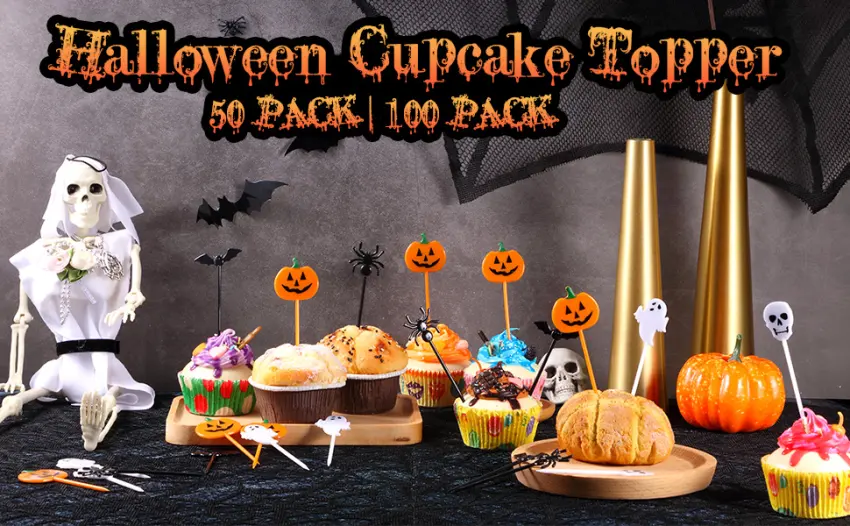 Tatuo Plastic Halloween Picks Halloween Cupcake Topper Picks Ghost Decor for Kids Birthday Party Themed Party (50) - product information 2