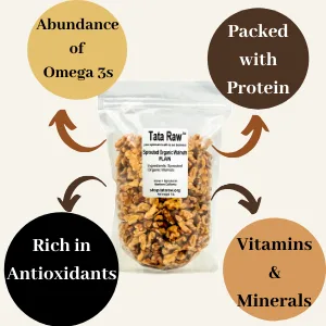 TATA RAW - Sprouted Organic Walnuts - PLAIN. Nothing added -1 lb. Soaked  Air dried SUPER QUALITY. Raw. Alive. Activated. Fresh 1 Pound (Pack of 1) - Tata Raw Organic Sprouted Walnuts Plain