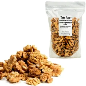 TATA RAW - Sprouted Organic Walnuts - PLAIN. Nothing added -1 lb. Soaked  Air dried SUPER QUALITY. Raw. Alive. Activated. Fresh 1 Pound (Pack of 1) - Tata Raw Organic Walnuts Pack