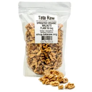 TATA RAW - Sprouted Organic Walnuts - PLAIN. Nothing added -1 lb. Soaked  Air dried SUPER QUALITY. Raw. Alive. Activated. Fresh 1 Pound (Pack of 1) - Tata Raw Plain Organic Sprouted Walnuts