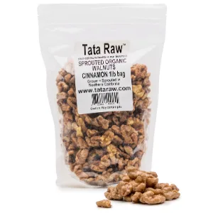 TATA RAW - Organic Sprouted Maple Walnuts - Cinnamon (1 lb) 1 Pound (Pack of 1) - Tata Raw Organic Cinnamon Flavor Sprouted Walnuts
