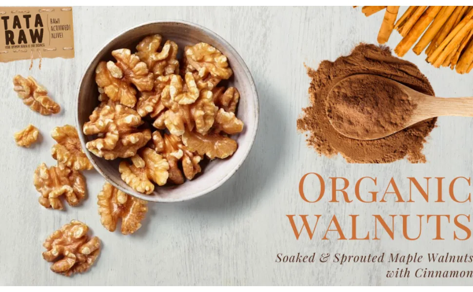 TATA RAW - Organic Sprouted Maple Walnuts - Cinnamon (1 lb) 1 Pound (Pack of 1) - Tata Raw Organic Sprouted Cinnamon Flavor Walnuts