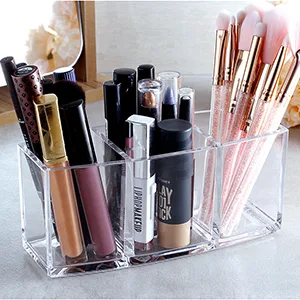 Tasybox Clear Makeup Brush Holder Organizer 3 Slot Acrylic Cosmetic Brushes Storage Eyeliners Eyebrow Pencil Display Case - product information 3