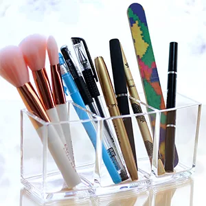 Tasybox Clear Makeup Brush Holder Organizer 3 Slot Acrylic Cosmetic Brushes Storage Eyeliners Eyebrow Pencil Display Case - product information 5