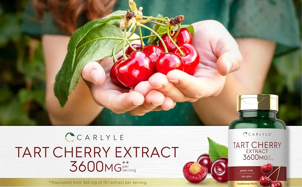 Tart Cherry Extract Capsules  200 Count  Non-GMO and Gluten Free Formula  Traditional Herb Supplement  by Carlyle - Tart Cherry 3600mg