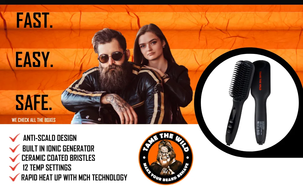 Tame The Wild Pro Beard Straightener for Men - Premium Heated Beard Brush - Anti-Scald Ionic Generator - 12 Temp Settings - LED Display - Best for Beards Over 2 Long - ALL BEARD TYPES