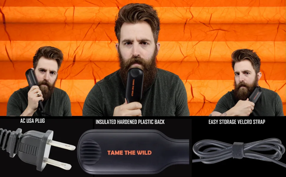 Tame The Wild Pro Beard Straightener for Men - Premium Heated Beard Brush - Anti-Scald Ionic Generator - 12 Temp Settings - LED Display - Best for Beards Over 2 Long - Beard Armor