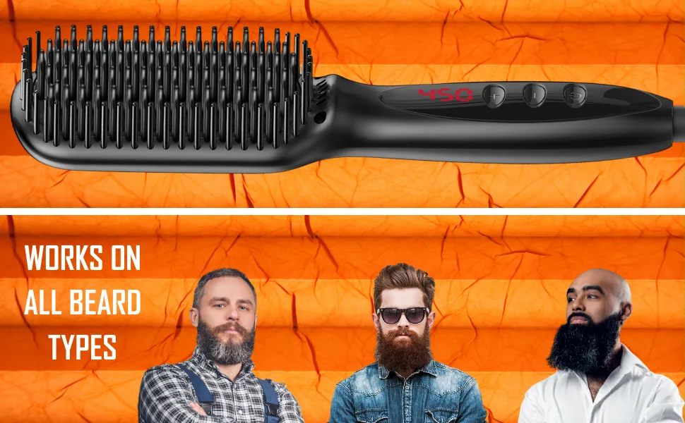Tame The Wild Pro Beard Straightener for Men - Premium Heated Beard Brush - Anti-Scald Ionic Generator - 12 Temp Settings - LED Display - Best for Beards Over 2 Long - men ionic hair comb