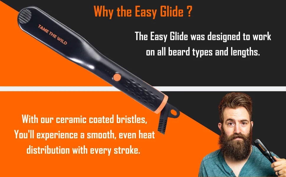 Tame The Wild Premium Beard Straightener - Ionic Anti-Scald Technology - Heated Beard Brush - 3 Temp Settings - Wooden Comb Included - Gift Set - Why the Easy Glide Beard Straightener