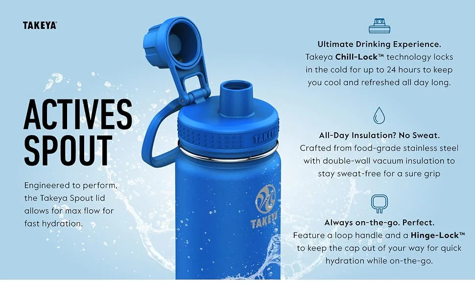 Takeya Actives Insulated Stainless Water Bottle with Insulated Spout Lid 24oz Midnight - actives spout