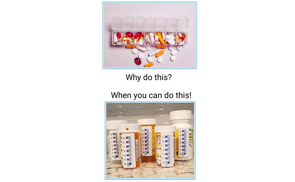 Take-n-Slide Medication Tracker and ReminderPackage of 5 Reusable Pill Trackers  Attach to Your Bottle (NOT Included)  Pill Organizer Alternative - Take-n-Slide attached directly to your bottle.