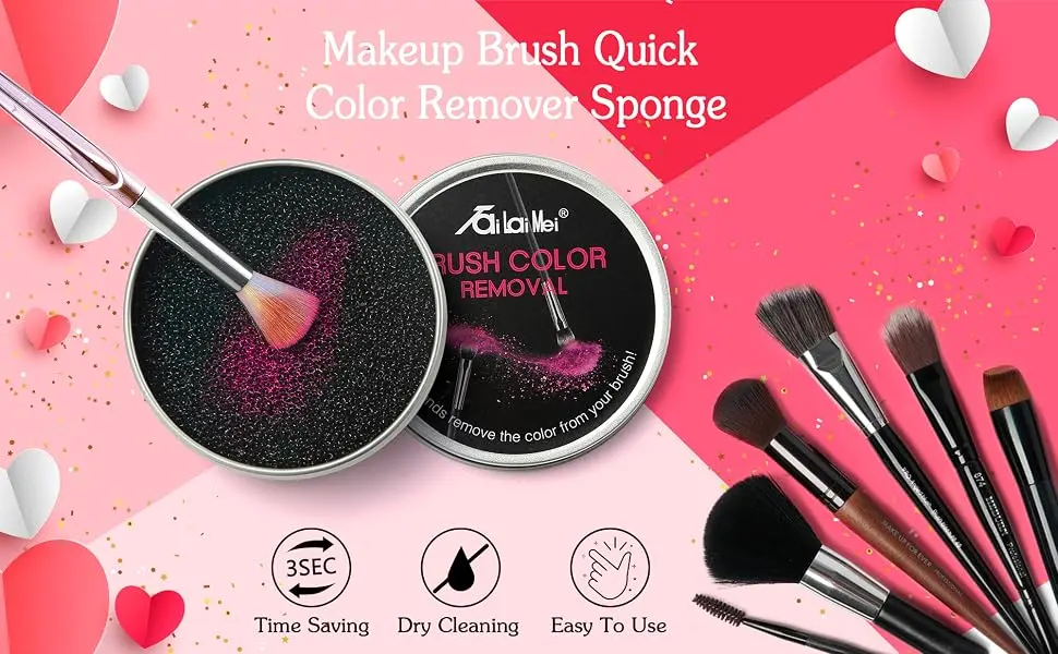 TailaiMei Color Removal Cleaner Sponge Quickly  Easily Clean Makeup Brushes Without Water or Chemical Solutions Eliminating Drying Time - Switch Eyeshadow Colored Immediately Black Cleaner sponge - color removal sponge cleaner makeup switch dry brushes mat cleaning eyeshadow quick tool accesories