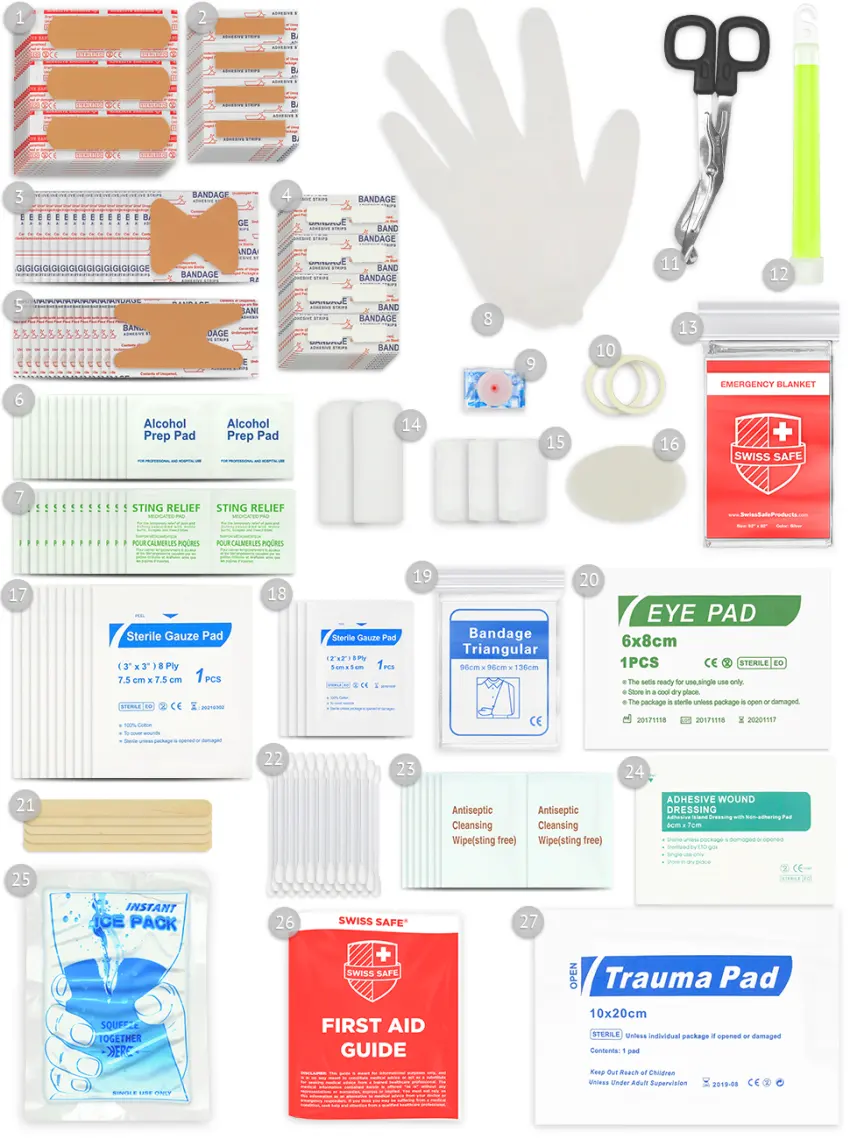 Swiss Safe 2-in-1 Hardcase First Aid Kit (348 Piece) + Bonus Mini Kit (32 Piece), Survival Preparedness for 50 People - First Aid Kit Items