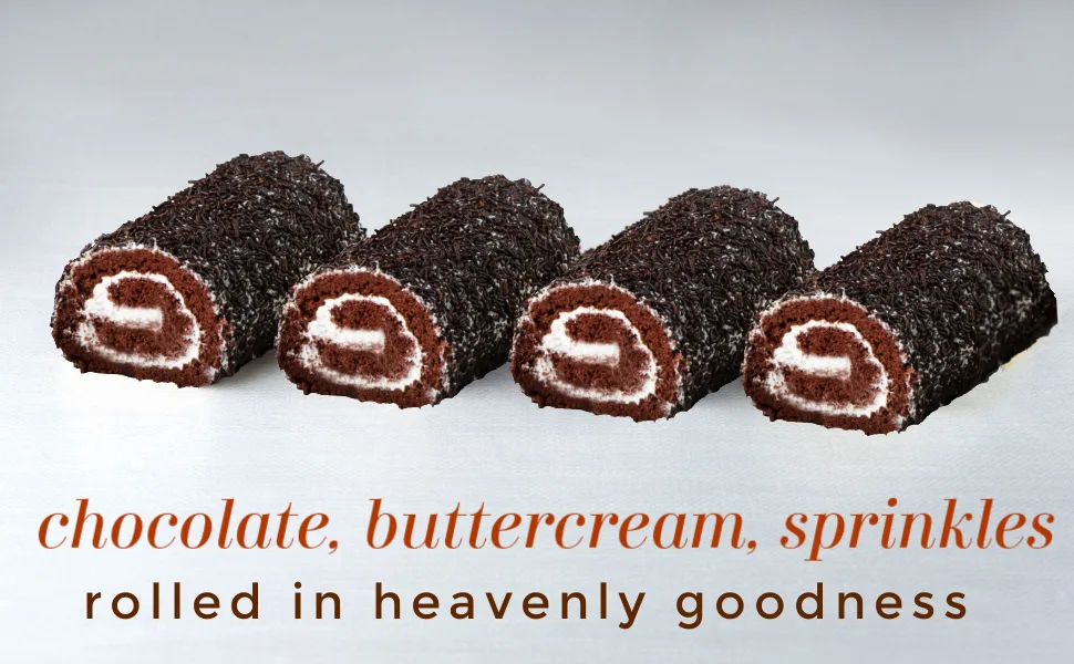 Swiss Roll Cake | Heavenly Roll Cake | Swiss Snacks | Fresh & Delicious | Dairy & Nut Free | Kosher | 13 oz Sterns Bakery (2 Pack) - Chocolate roll cake with butter cream and sprinkles