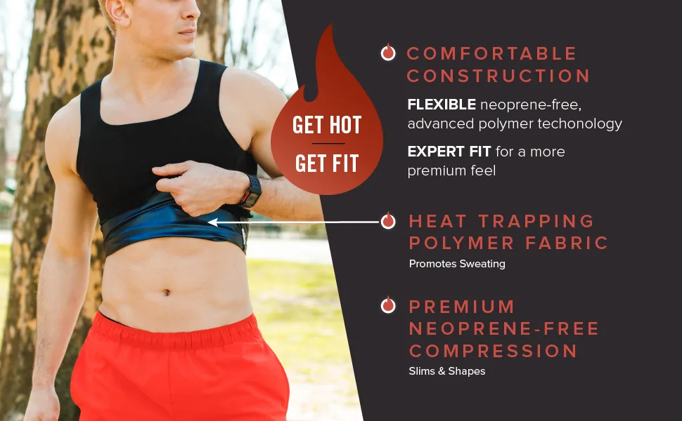 Sweat Shaper Mens Premium Slimming Shapewear Workout Sauna Tank Top Vest Large-X-Large Black - Comfortable construction flexible neoprene-free, expert fit premium feel