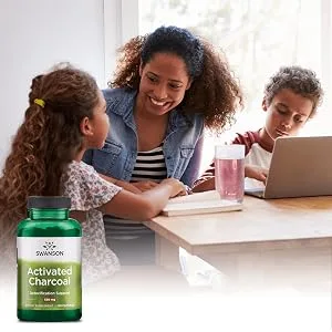 Swanson Activated Charcoal - Natural Supplement Supporting Healthy Absorption - Helps w/Bloating & Maintaining Bowel Regularity - (120 Capsules, 520mg per Serving) - Feel better
