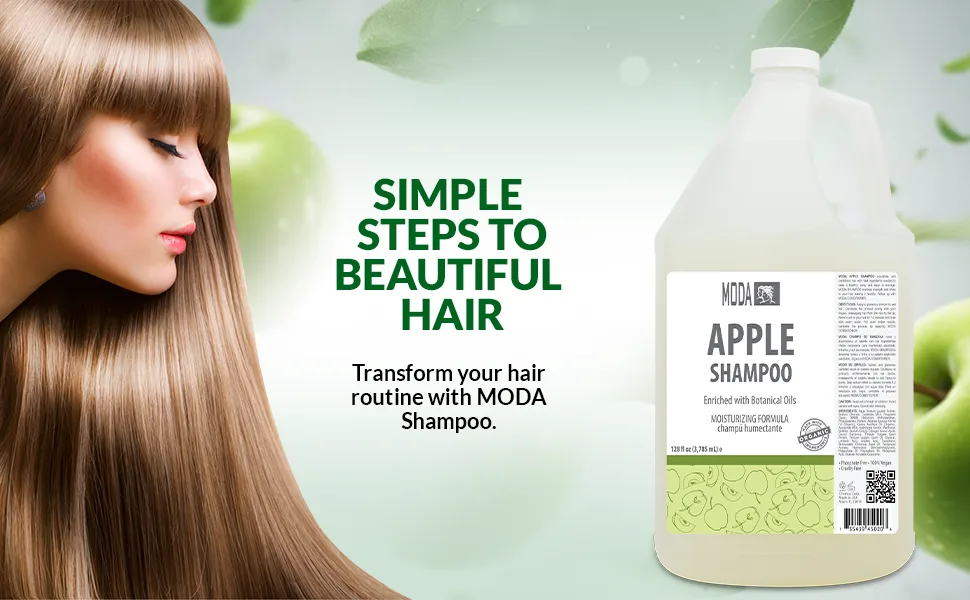 MODA - Moisturizing Shampoo for All Hair Types Apple 128 Oz Professional - Deeply Cleanses and Conditions Strengthens Restores and Shine your Hair - With Glycerin Keratin Collagen - Conditions, Strengthens, Restores