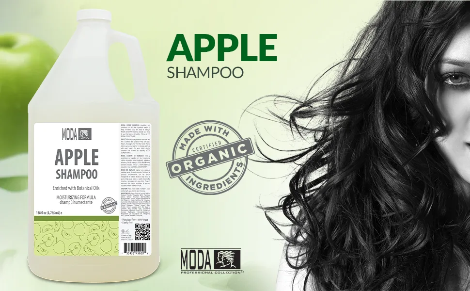 MODA - Moisturizing Shampoo for All Hair Types Apple 128 Oz Professional - Deeply Cleanses and Conditions Strengthens Restores and Shine your Hair - With Glycerin Keratin Collagen - MODA - Moisturizing Shampoo