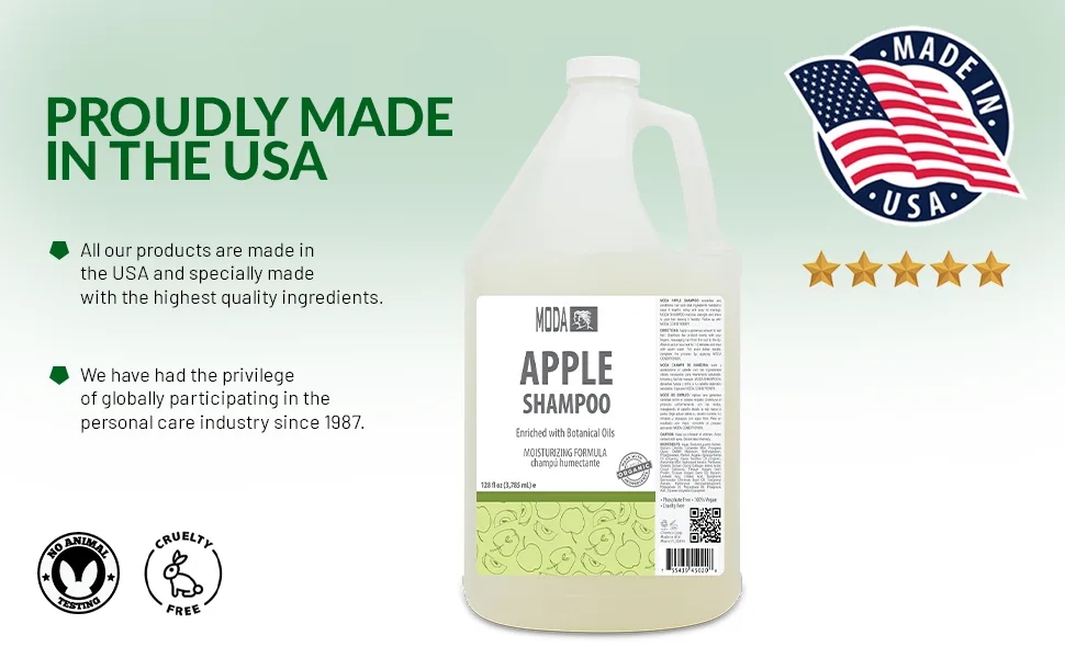 MODA - Moisturizing Shampoo for All Hair Types Apple 128 Oz Professional - Deeply Cleanses and Conditions Strengthens Restores and Shine your Hair - With Glycerin Keratin Collagen - Professional - Deeply Cleanses